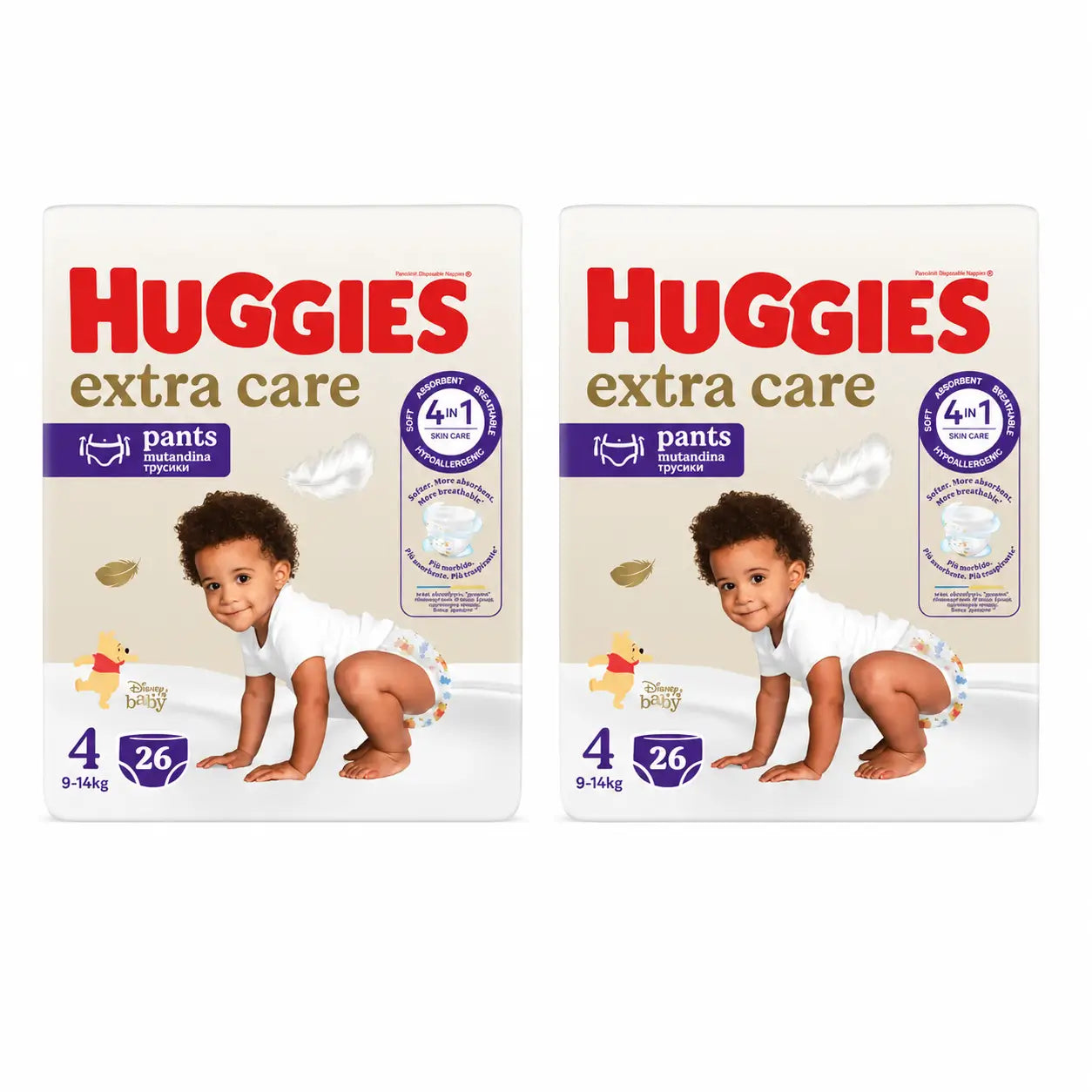 Huggies Extra Care Size 4 (9-14 Kg) Disney Baby Diaper Briefs , 26 pieces, pack 2