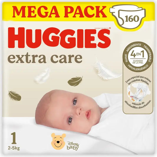 Huggies Extra Care Baby Diaper Size 1 (3-5 Kg) Disney Baby Diaper, 160 Pcs.