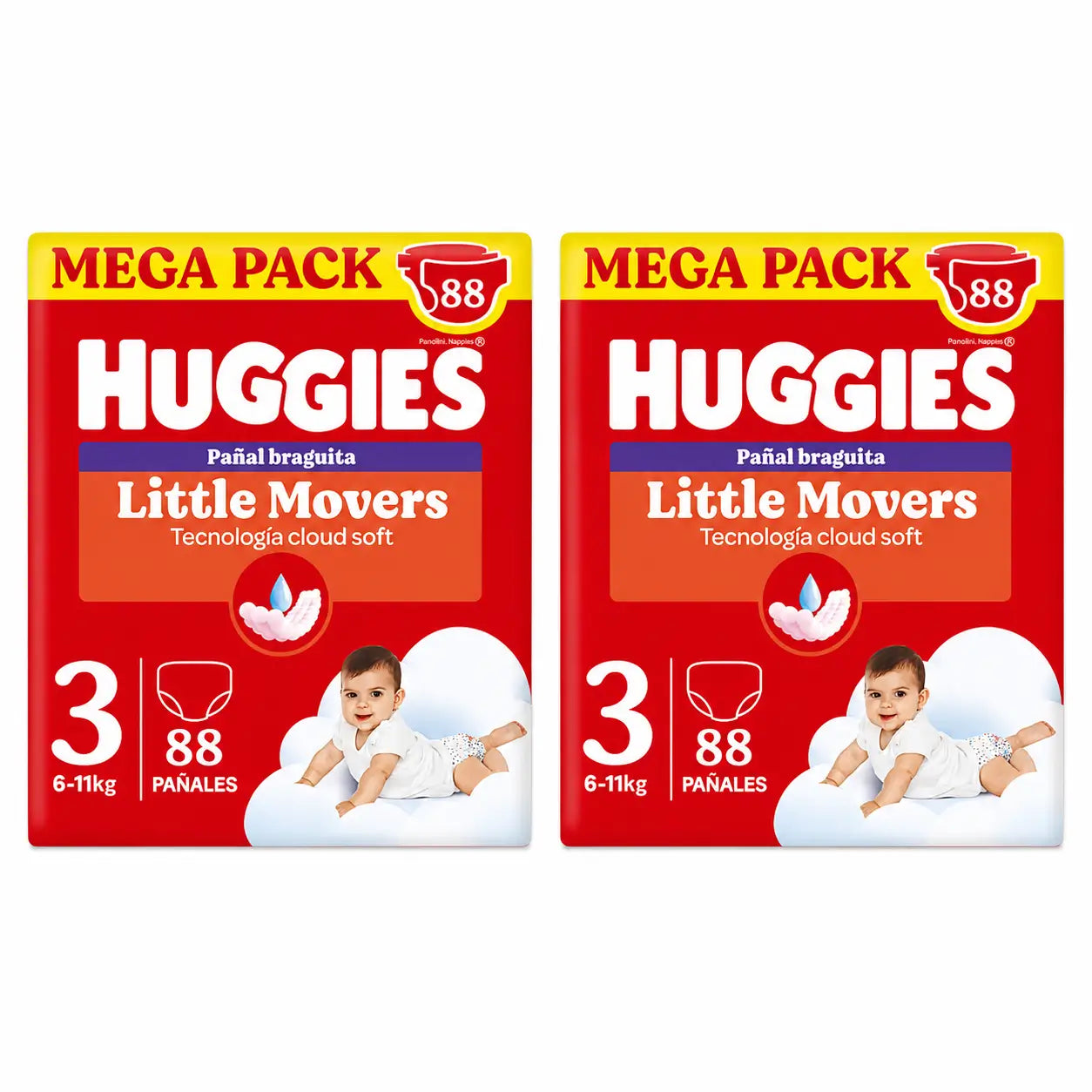 Huggies Little Movers Size 3 (6-11 Kg) Disney Baby Diaper Briefs , 88 pieces, pack 2