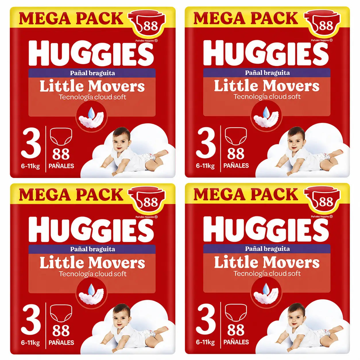 Huggies Little Movers Size 3 (6-11 Kg) Disney Baby Diaper Briefs, 88 pieces, pack 4