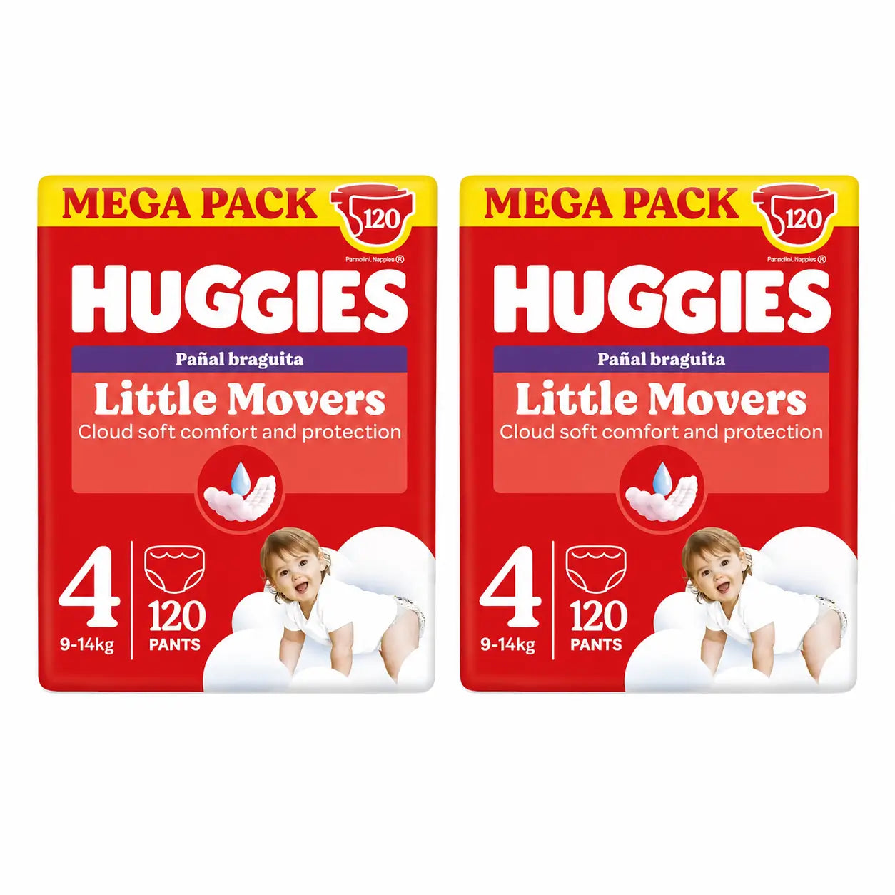 Huggies Little Movers Size 4 (9-14 Kg) Disney Baby Diaper Briefs , 120 pieces, pack 2