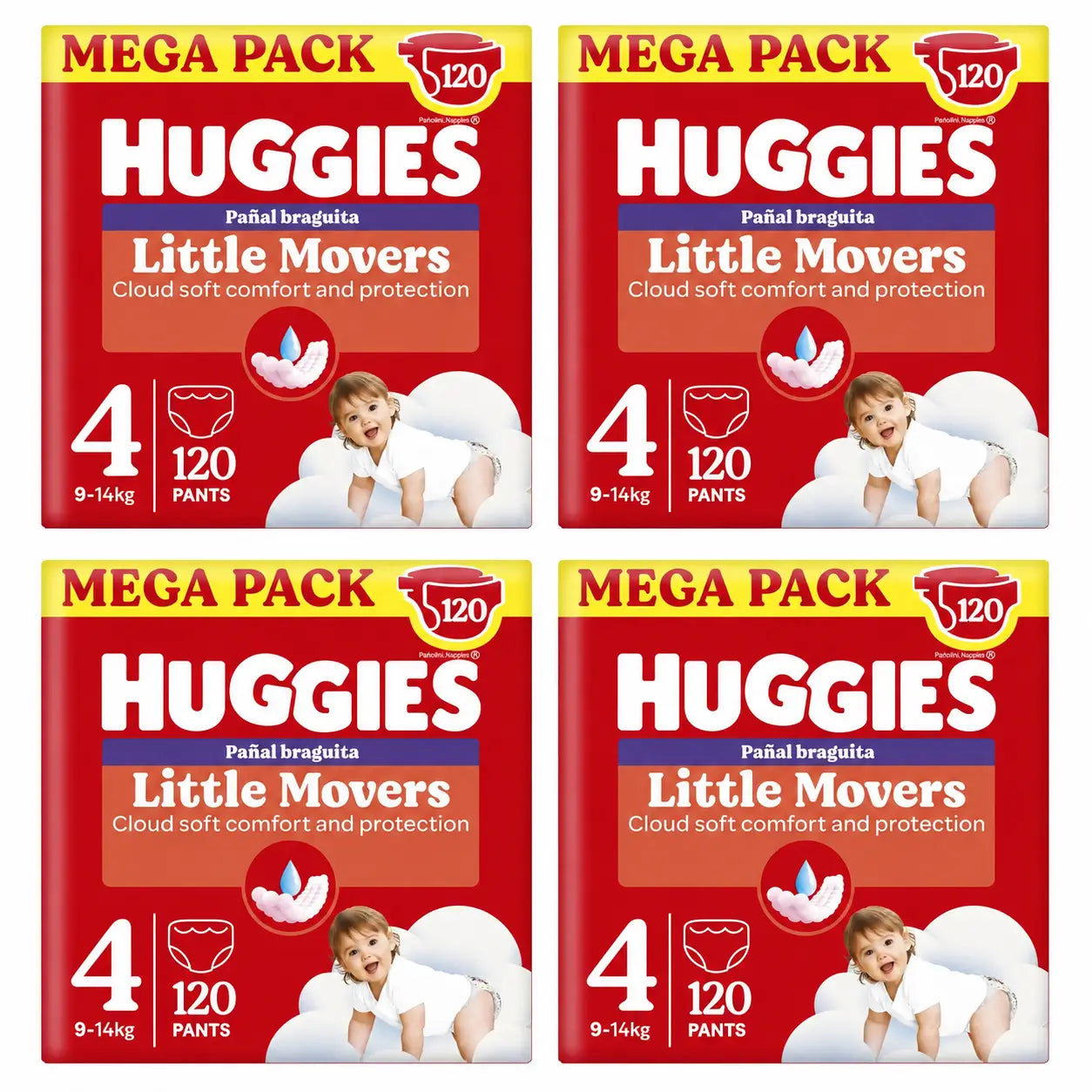 Huggies Little Movers Size 4 (9-14 Kg) Disney Baby Diaper Briefs, 120 pieces, pack 4