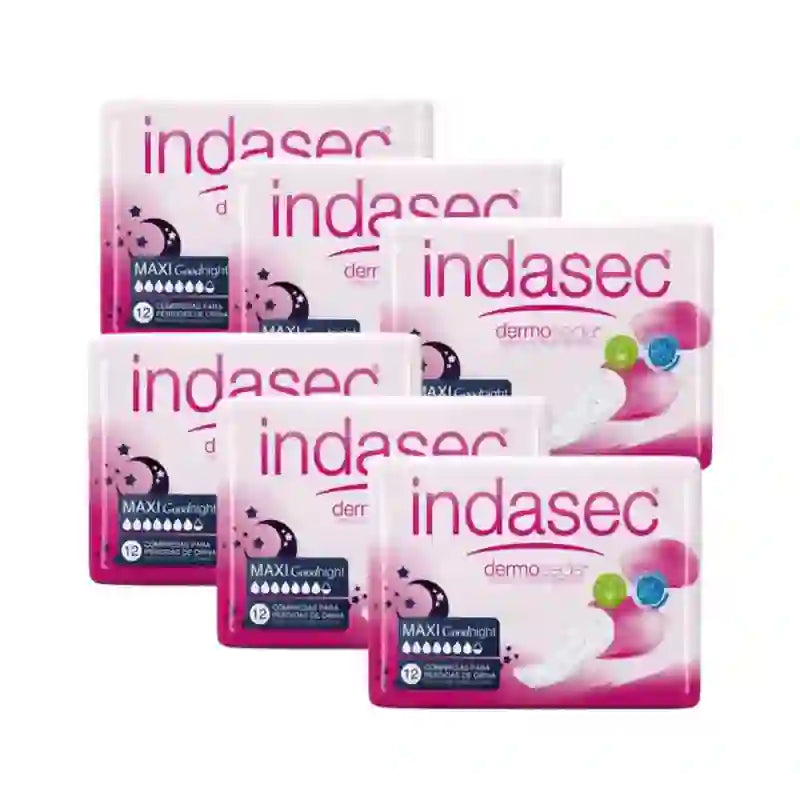 Indasec Dermoseda Maxi Good Night Incontinence Pad, 6X12 Units