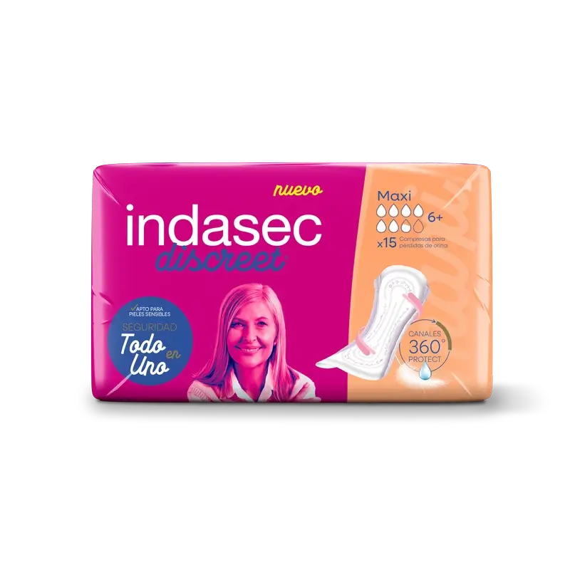 Indasec Discreet Incontinence Pad Maxi , 15 units