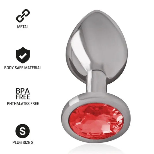 Intense Anal Plug Metal Aluminium With Red Crystal Size S