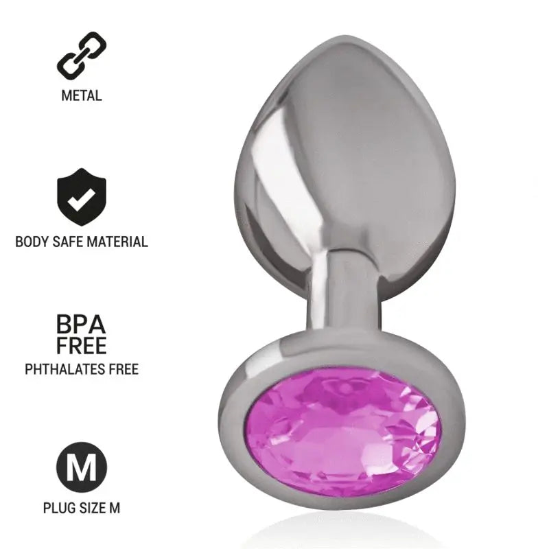 Intense Anal Plug Metal Aluminium With Pink Crystal Size M