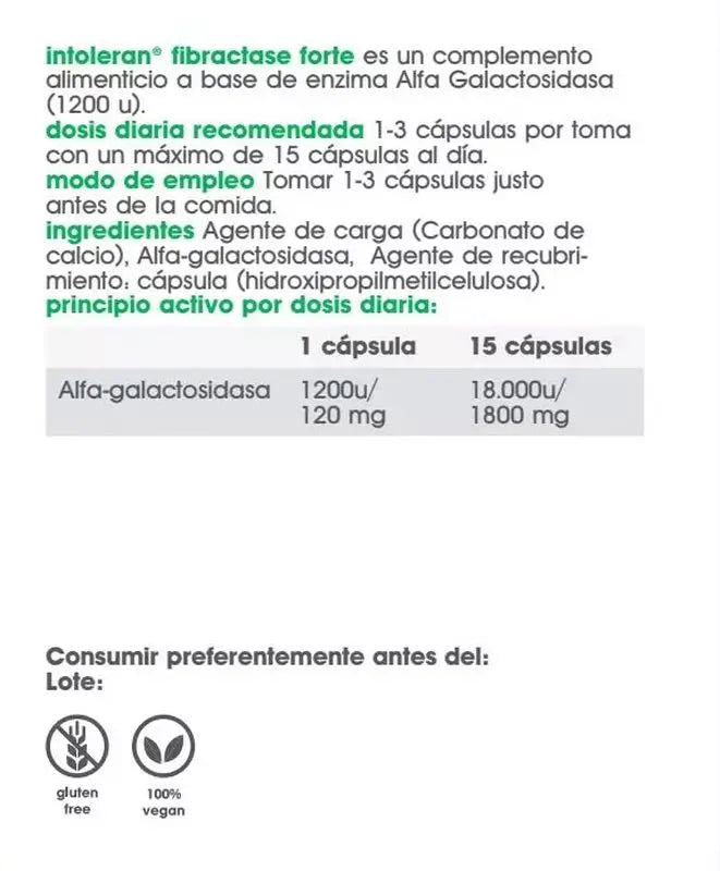 Intoleran Fibractase Forte Food Supplement, 36 capsules