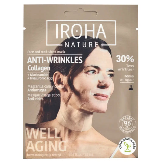 Iroha Nature Anti-Wrinkle Face & Neck Tissue Mask - Collagen , 30 ml