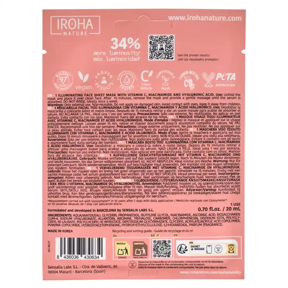 Iroha Nature Illuminating Facial Tissue Mask - Vitamin C , 20 ml