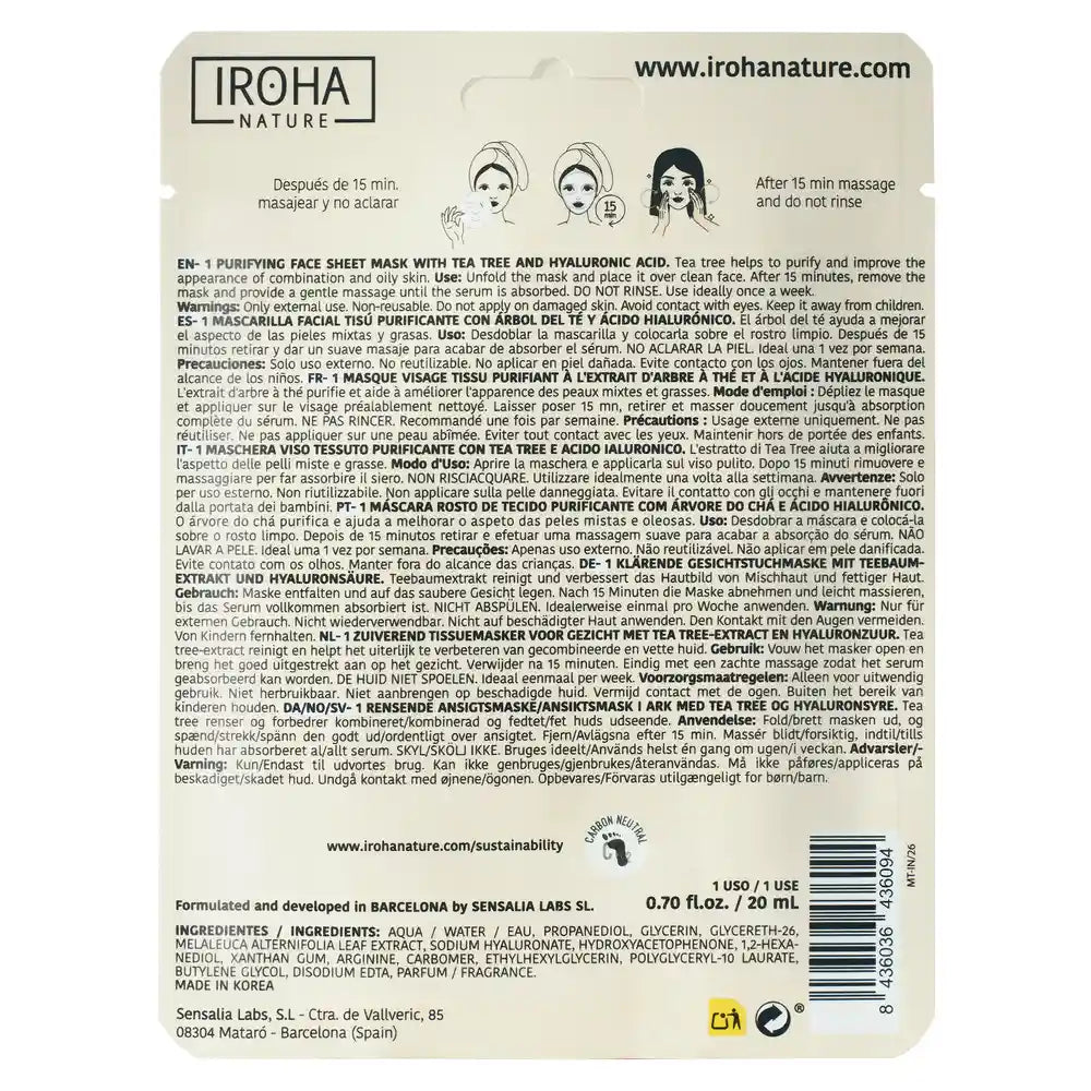 Iroha Nature Natural Extracts Purifying Tea Tree Face Mask, 20 Ml