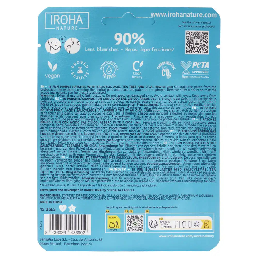 Iroha Nature Oily Skin Patches Granos Fun, 15 Units
