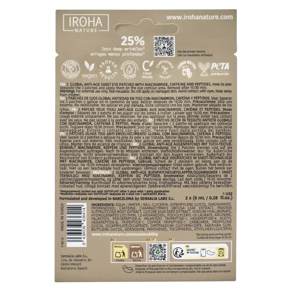 Iroha Nature Global Anti-Aging Eye Patches - Niacinamide , 16 (2x8) ml