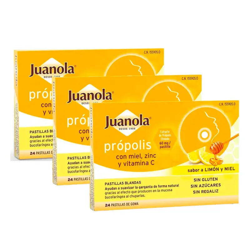 Juanola Propolis Honey Zinc Vitamin C, Pack 3 x 24 Tablets