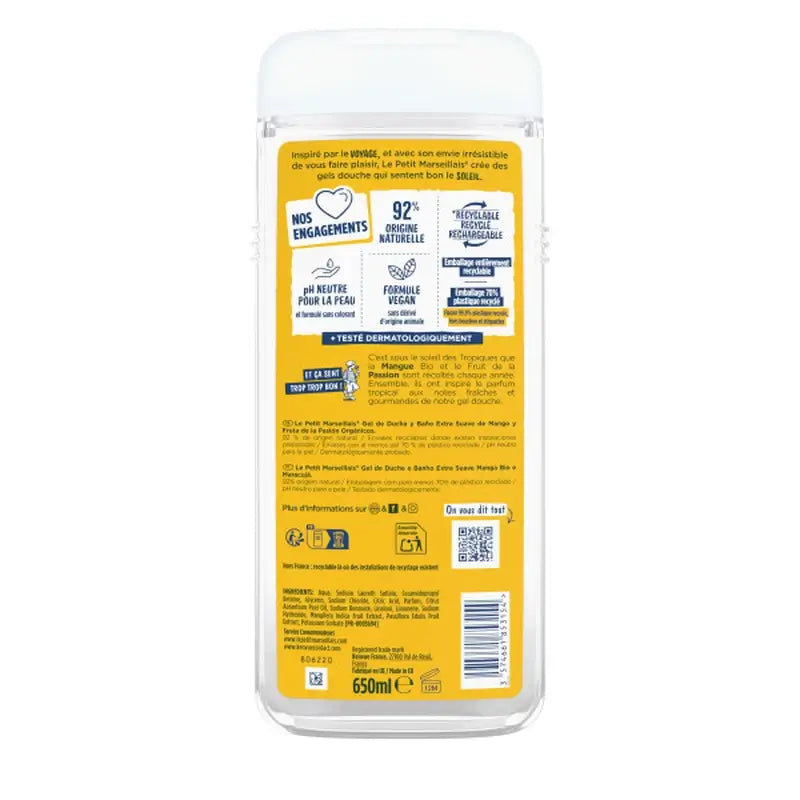 Le Petit Marseillais Extra Gentle Shower Gel with Organic Mango and Passion Fruit, 650 ml