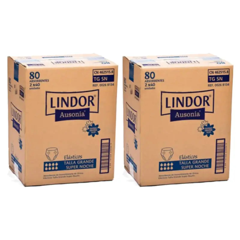 Lindor Super Night Stretch Nappies, Size L, Pack of 2 x 80 nappies