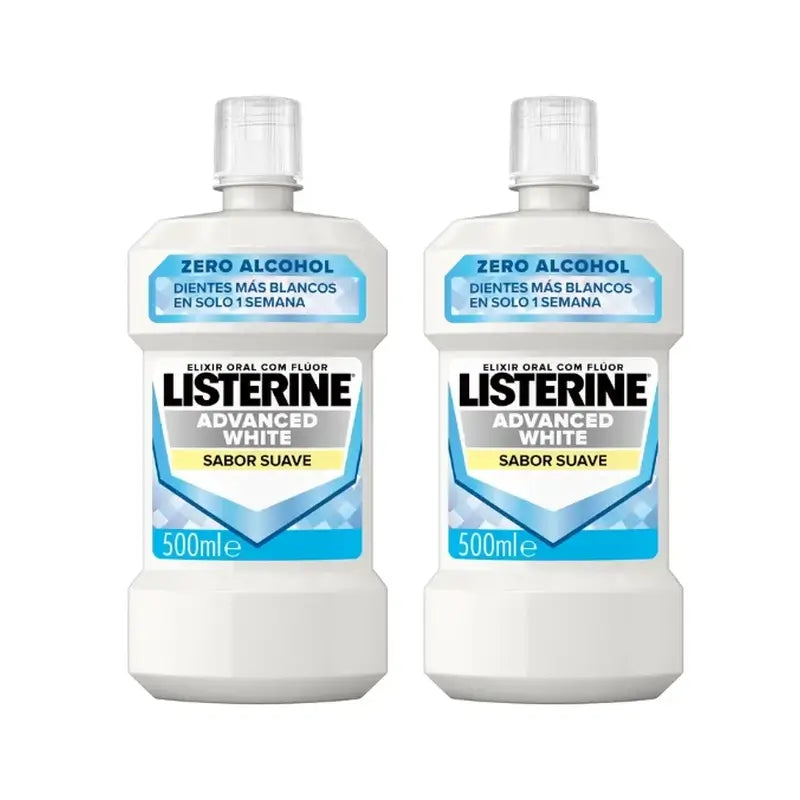 Listerine Duplo Mouthwash, Advanced Whitening, Alcohol-Free, Mild Mint, 2 x 500 Ml