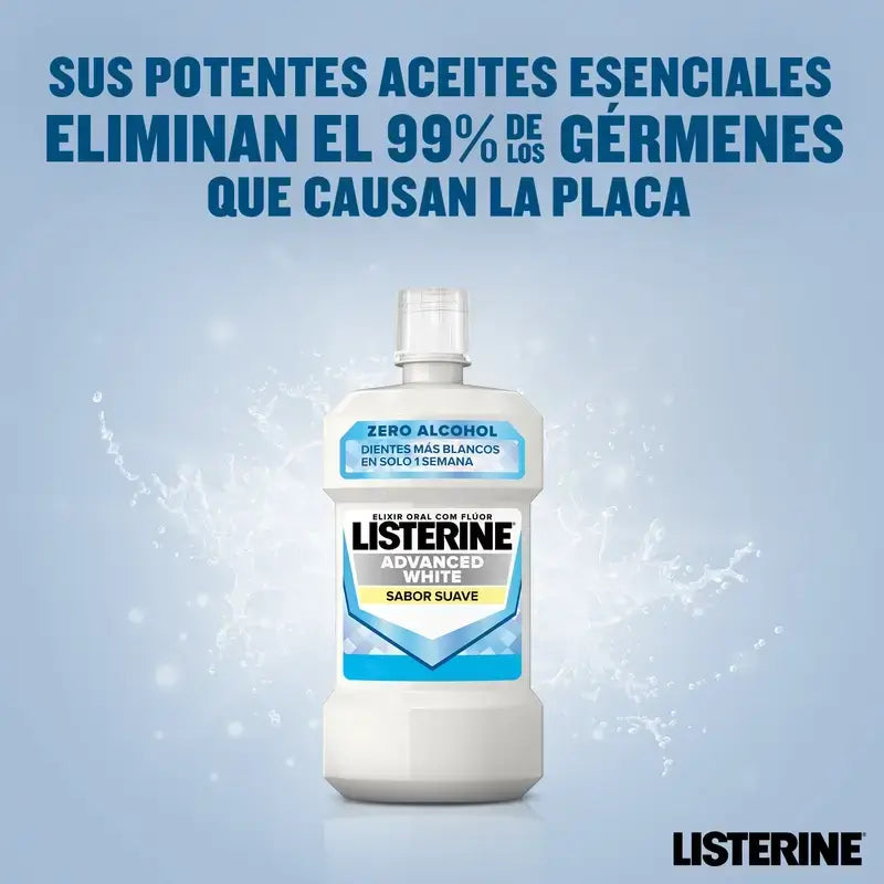 Listerine Duplo Mouthwash, Advanced Whitening, Alcohol-Free, Mild Mint, 2 x 500 Ml