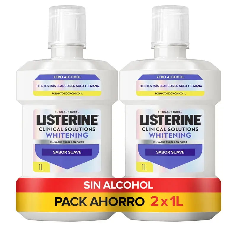 Listerine Mouthwash, Advanced White With Whitener, Mild Mint Flavour, Alcohol Free 2 X 1000ml Pack