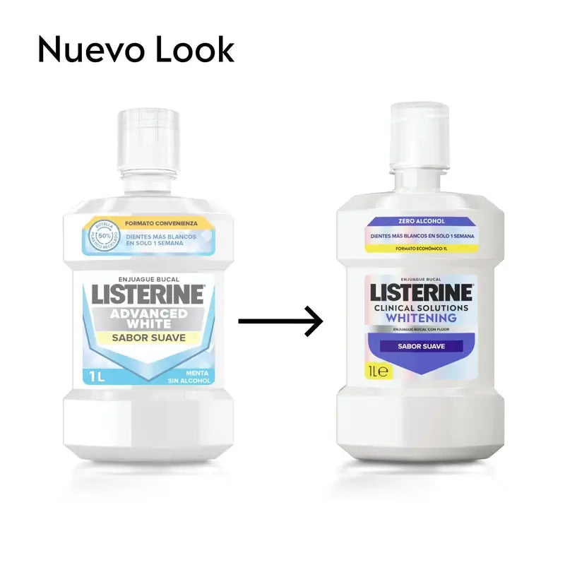 Listerine Mouthwash, Advanced White With Whitener, Mild Mint Flavour, Alcohol Free 2 X 1000ml Pack