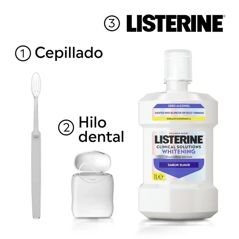 Listerine Mouthwash, Advanced White With Whitener, Mild Mint Flavour, Alcohol Free 2 X 1000ml Pack