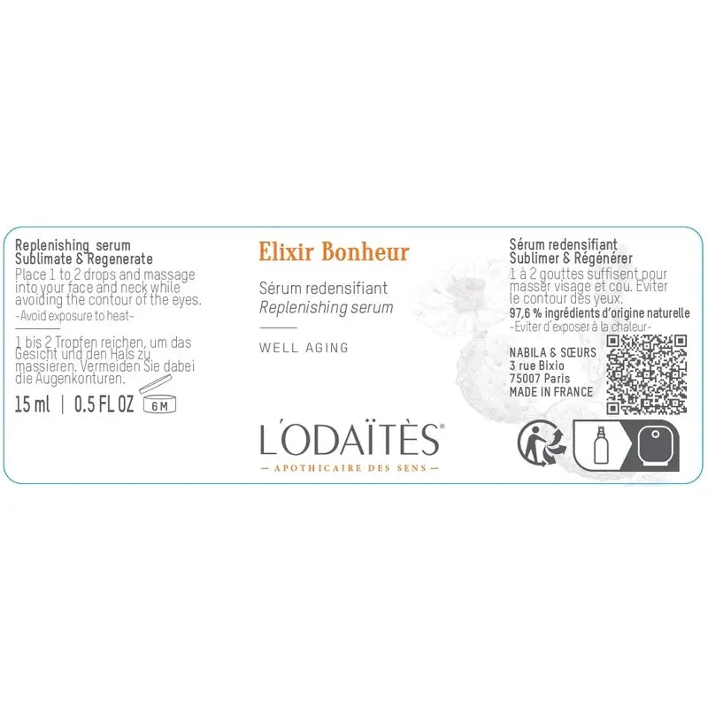 L'Odaïtès Facial Elixir Bonheur - Regenerating Serum, 15 ml