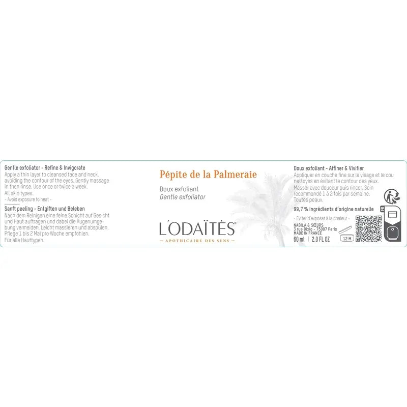 L'Odaïtès Facial Pépite De La Palmeraie - Gentle Exfoliating Scrub, 60 ml
