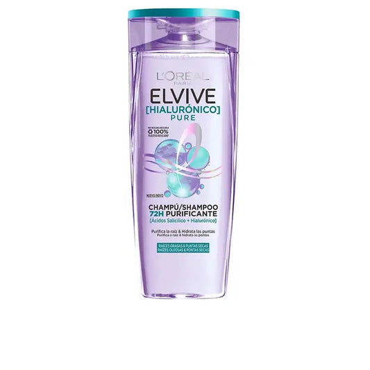 L'Oréal Paris Elvive Hyaluronic Pure Shampoo: Cleanses, Moisturises, Shine & Body, Silicone-Free, 400Ml
