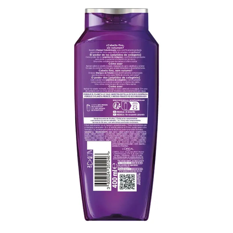 L'Oréal Paris Elvive Volumising Shampoo With Collagen Peptides, 400 ml