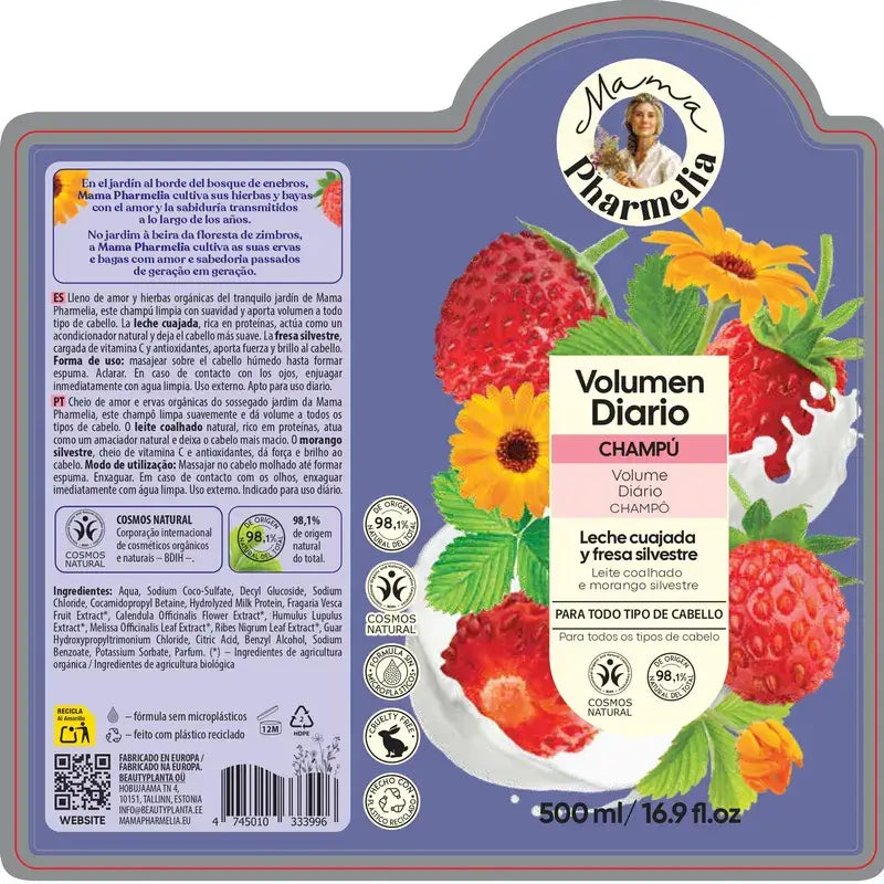Mama Pharmelia Daily Volume Shampoo Milk Curd & Wild Strawberry, 500Ml