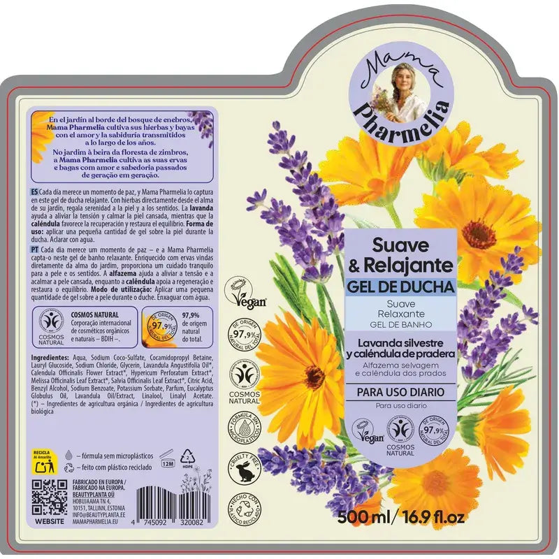 Mama Pharmelia Gentle & Relaxing Shower Gel With Wild Lavender & Meadow Marigold, 500 Ml