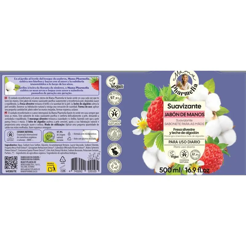 Mama Pharmelia Soothing Hand Soap With Wild Strawberry & Cotton Milk, 500 Ml