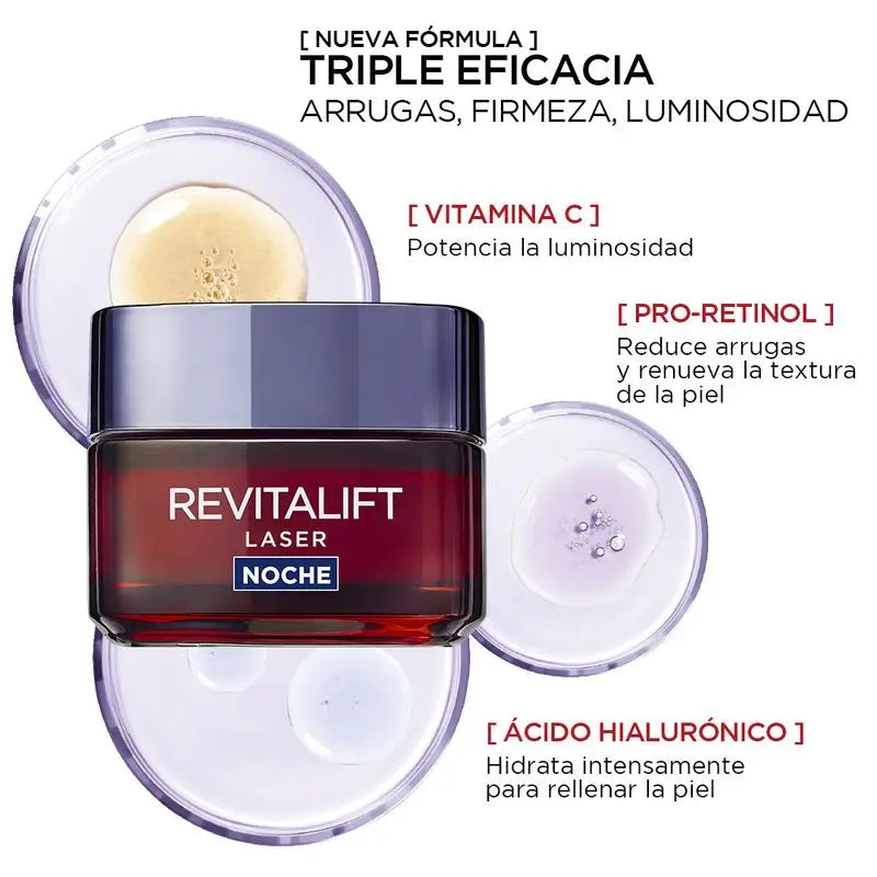 L'Oréal Paris Revitalift Laser Anti-Ageing Night Cream Triple Action, Anti-Wrinkle and Multi-Correction, 50 ml