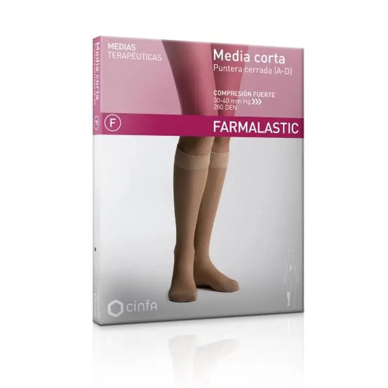 Farmalastic Short Stocking Strong Compression Closed Toe Beige, Large Size, Single Unit