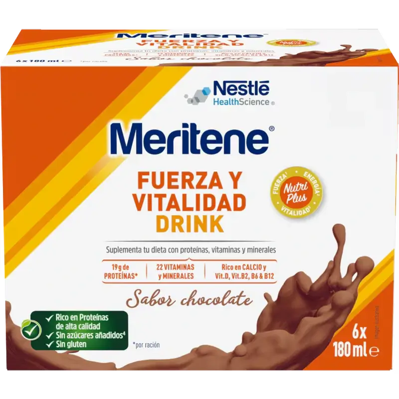Meritene Strength & Vitality Drink Chocolate, Pack 2 Boxes, 6x180 ml