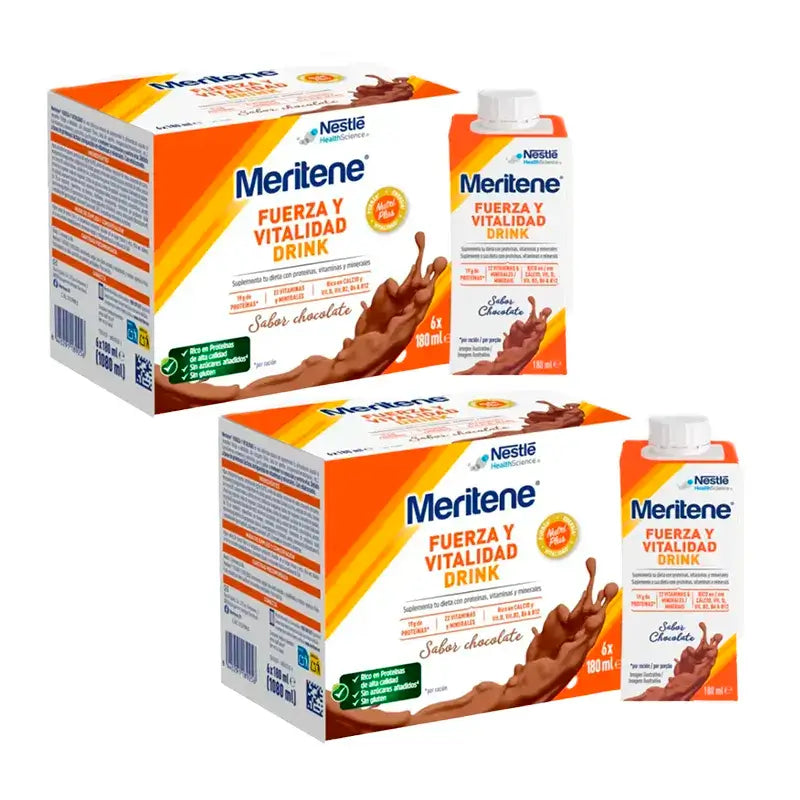 Meritene Strength & Vitality Drink Chocolate, Pack 2 Boxes, 6x180 ml