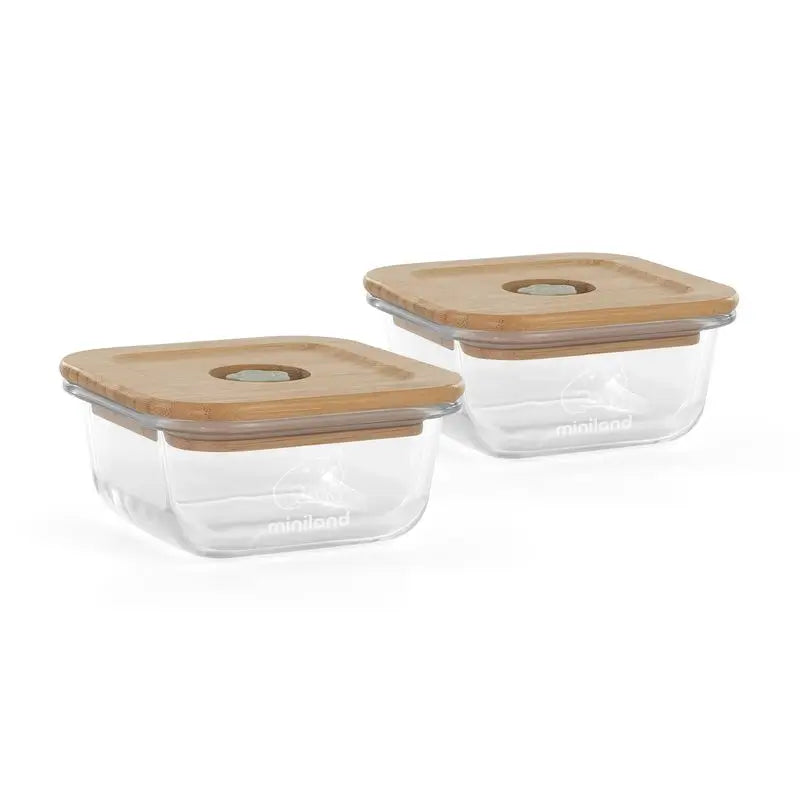 Miniland Set 2 Airtight Glass Ecosquare Frog 210Ml
