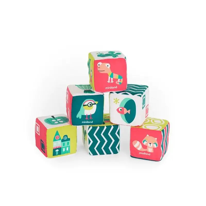 Miniland Baby Soft Toy Cube Set With Rattle