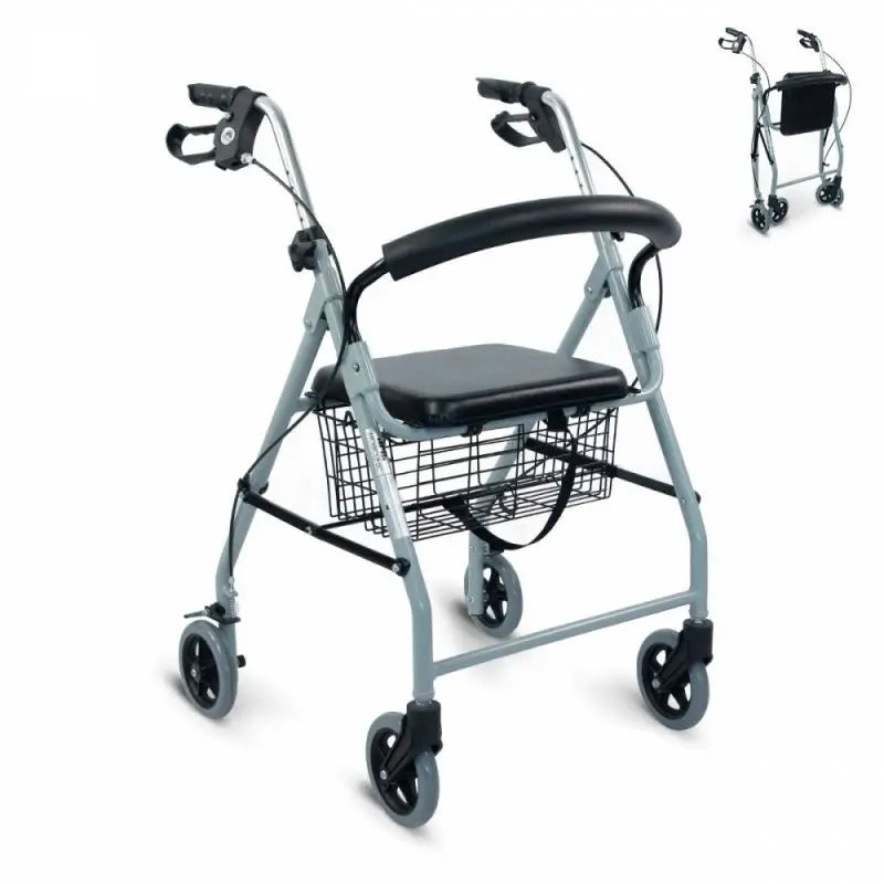 Mobiclinic Deluxe Folding Walking Frame with Seat, Backrest and Foldable Basket