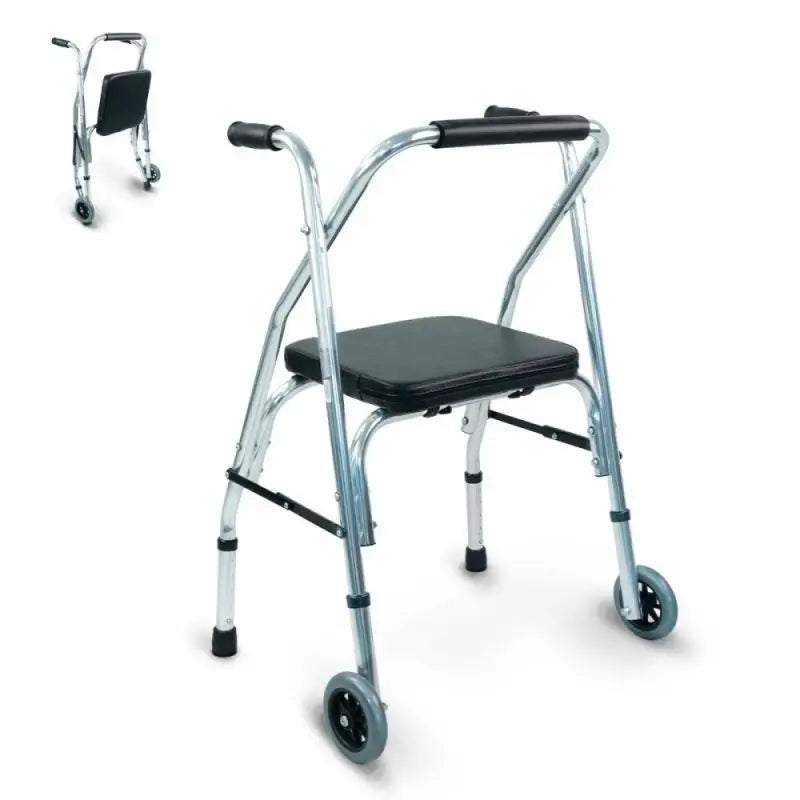 Mobiclinic Aluminium Folding Walker With Seat And Backrest, 2 Wheels