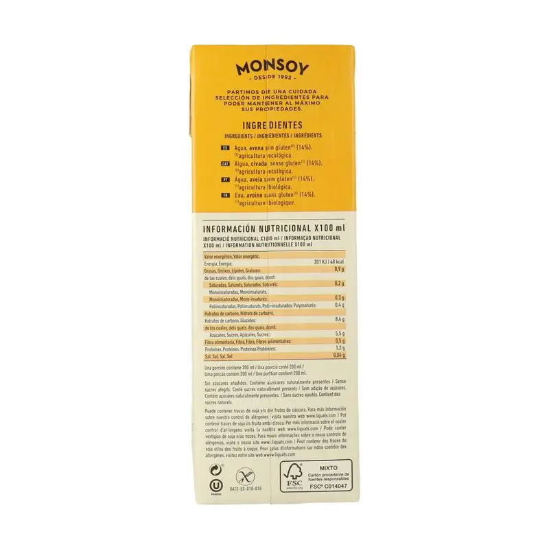 Monsoy Gluten Free Oatmeal Vegetable Drink 1Lt 1 pc Bio