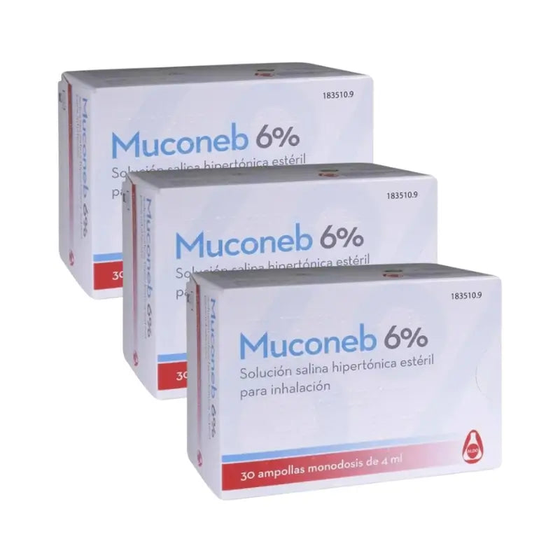 Muconeb 6% Saline Inhalation Solution, Pack 3 x (30 Ampoules x 4 ml)