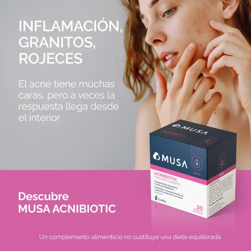 Musa Acnibiotic Acne Food Supplement With Probiotics And Riboflavin , 30 capsules
