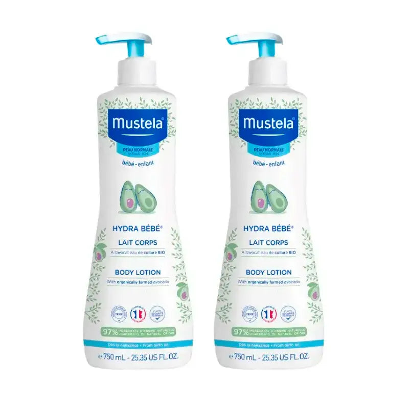 Mustela Hydra Baby Body Milk with Avocado Bio, Pack 2 x 750 ml