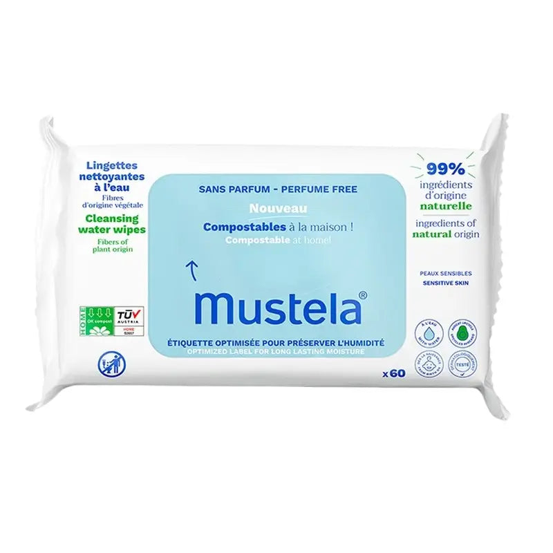 Mustela Organic Cotton Water Wipes, 60 units