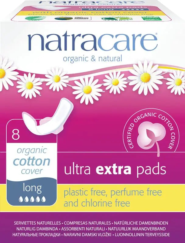 Natracare Compress Ultra Extra Long Wings (Folded), 8 Units