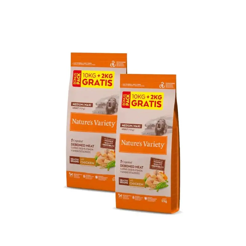 Nature's Variety Healthy Grain Adult Medium Maxi Chicken Dog Food, Pack of 2 x 10+2 kg