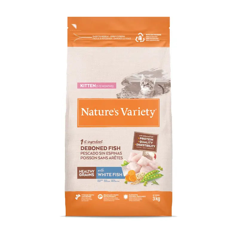 Nature's Variety Healthy Grain Kitten Cat Food with White Fish, 3 kg