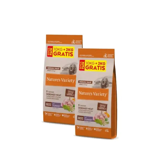 Nature's Variety Medium Dog Food with Turkey and Cereals, Pack of 2 x 12 kg