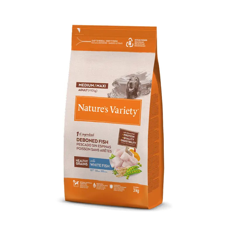 Nature's Variety Dog Food, Medium, With White Fish, Natural, 3 kg