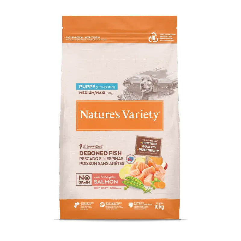 Nature's Variety Dog Food, Medium, With Atlantic Salmon, Natural, 10 kg